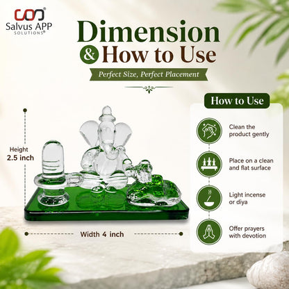 Crystal Glass Shiva Ganesha Nandi Statue, Decorative Religious Showpiece for Home, Temple & Office, Green Hindu God Idol for Pooja Room & Spiritual Decor, 4 x 2.5 Inch