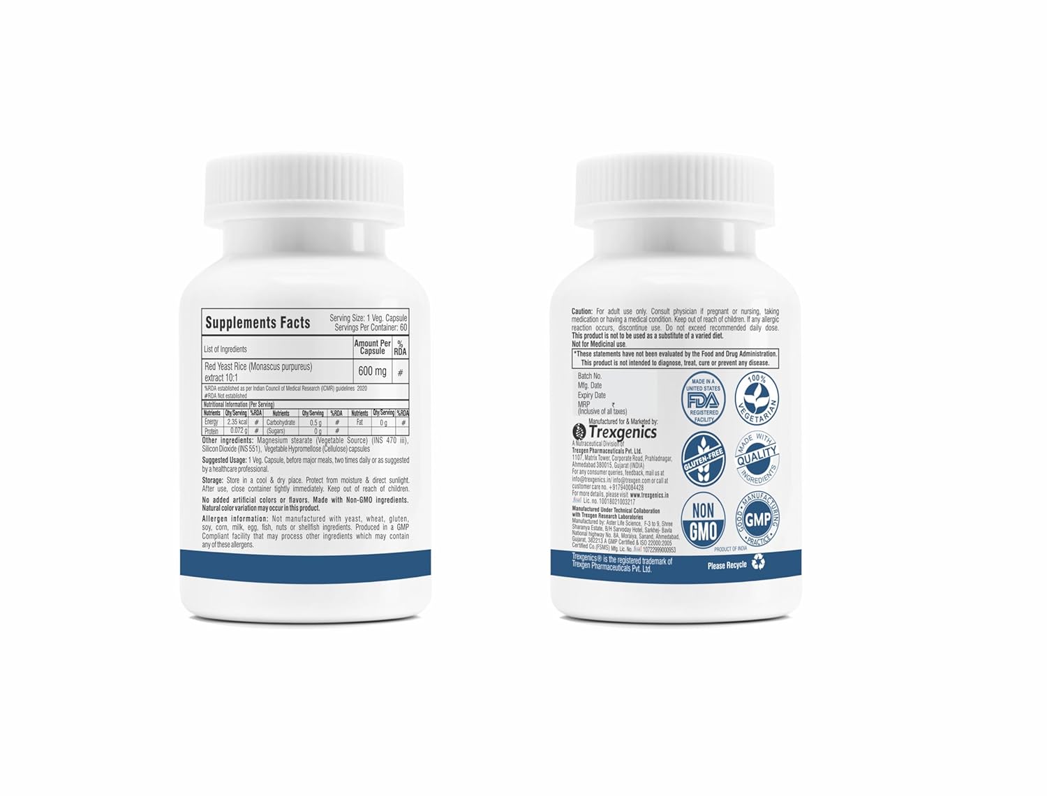 Two supplement bottles with labels on a white background