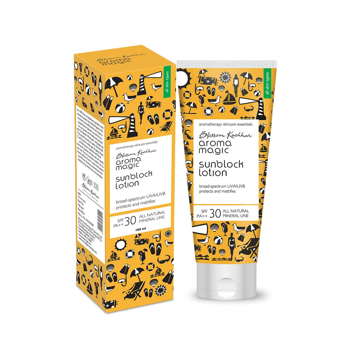 Aroma Magic Matte Sunblock Sunscreen Lotion | SPF 30 PA++ Protection with Non-Nano Zinc Oxide | No Parabens, Alcohol-Free | Calendula, Chamomile | Chemical-Free | All Skin | 100ml | Pack of 1