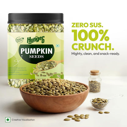 Hunger 0 Raw Premium Pumpkin Seeds (Kaddu Seeds) | Natural Pepitas for Snacking, Baking & Cooking | Protein & Fiber Rich Superfood | Healthy Diet Snack | Immunity Support Seeds