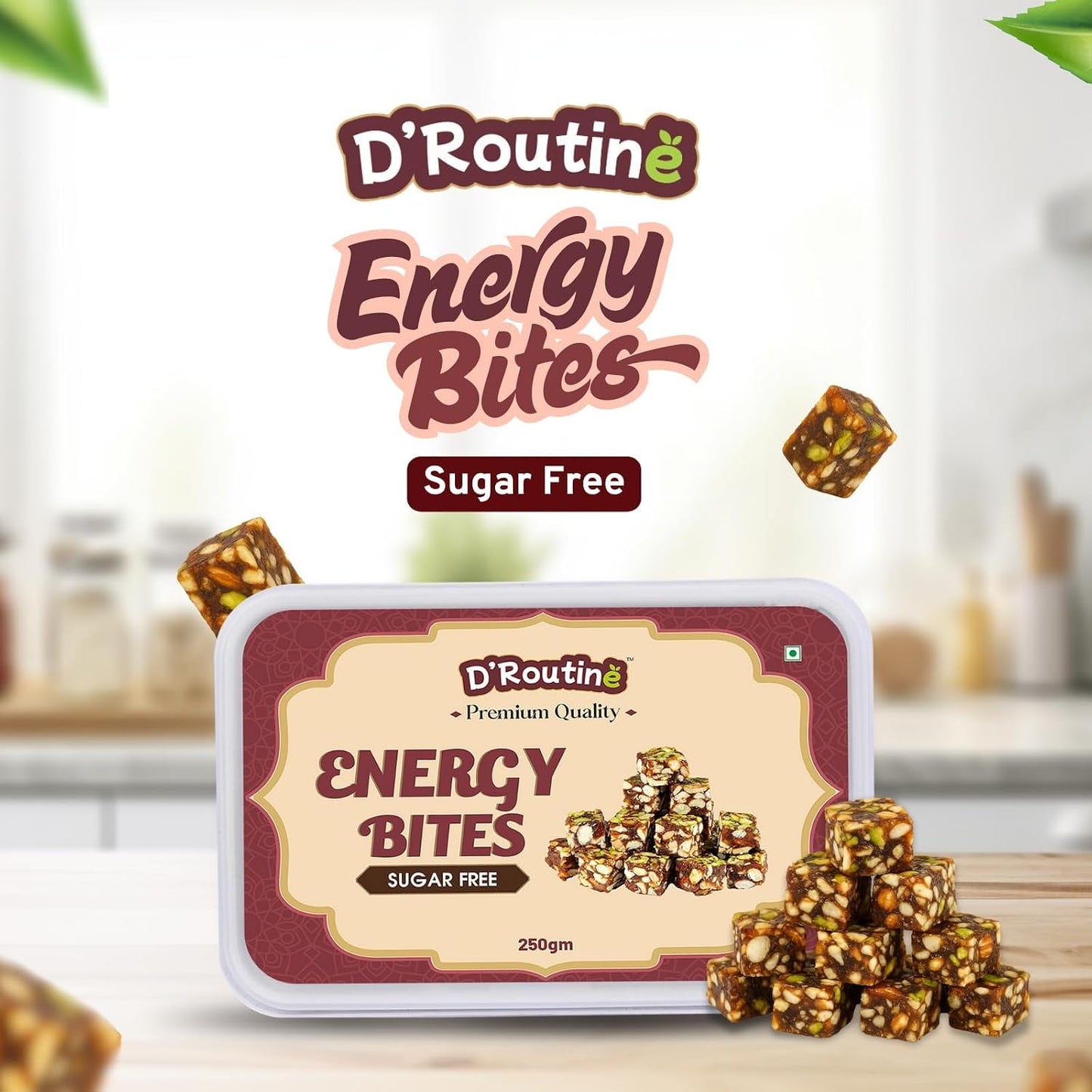 D'Routine Date Bites & Sugar-Free Dates Bites 250Gm Premium Dry Fruit Energy Barfi | Made with Dates, Almonds, Cashews, Pistachios, Pure Ghee & Honey100% Natural Gluten-Free Healthy Snack & Sweet