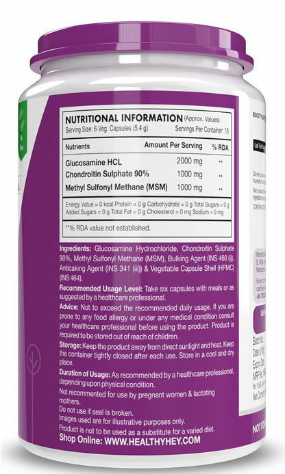 Zephivo HealthyHey Nutrition Glucosamine Chondroitin and MSM for Cartilage; Joint and Bone, 90 Capsules
