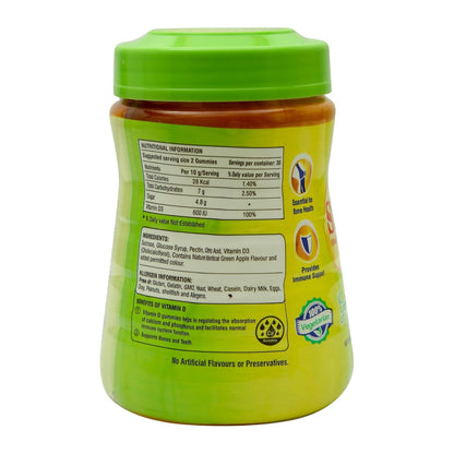 Green and yellow container with nutritional information and ingredients listed on a white background