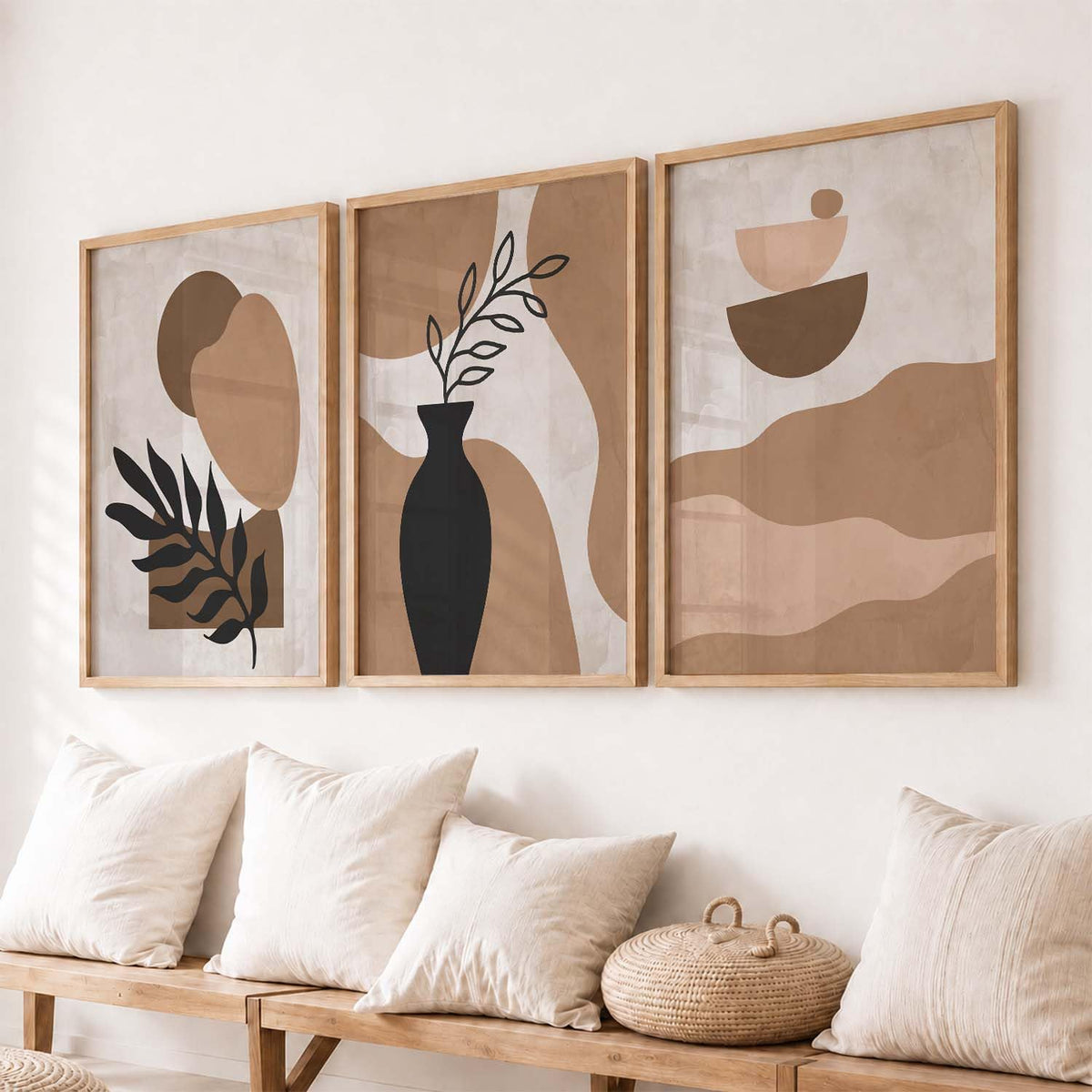Boho Painting Wall Art Home Decoration Paintings With Frame For Living Room Bed Room Hotel Wall Decor Digital Reprint Set of 3 (13x17 inch)