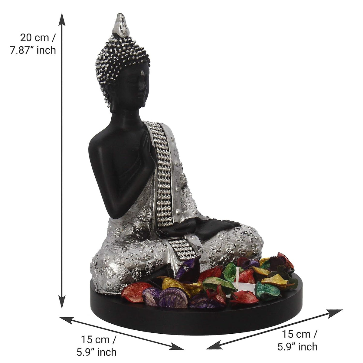 Handcrafted Meditating Lord Buddha Polyresin Idol (15 cm x 7.5 cm x 20 cm, Silver)