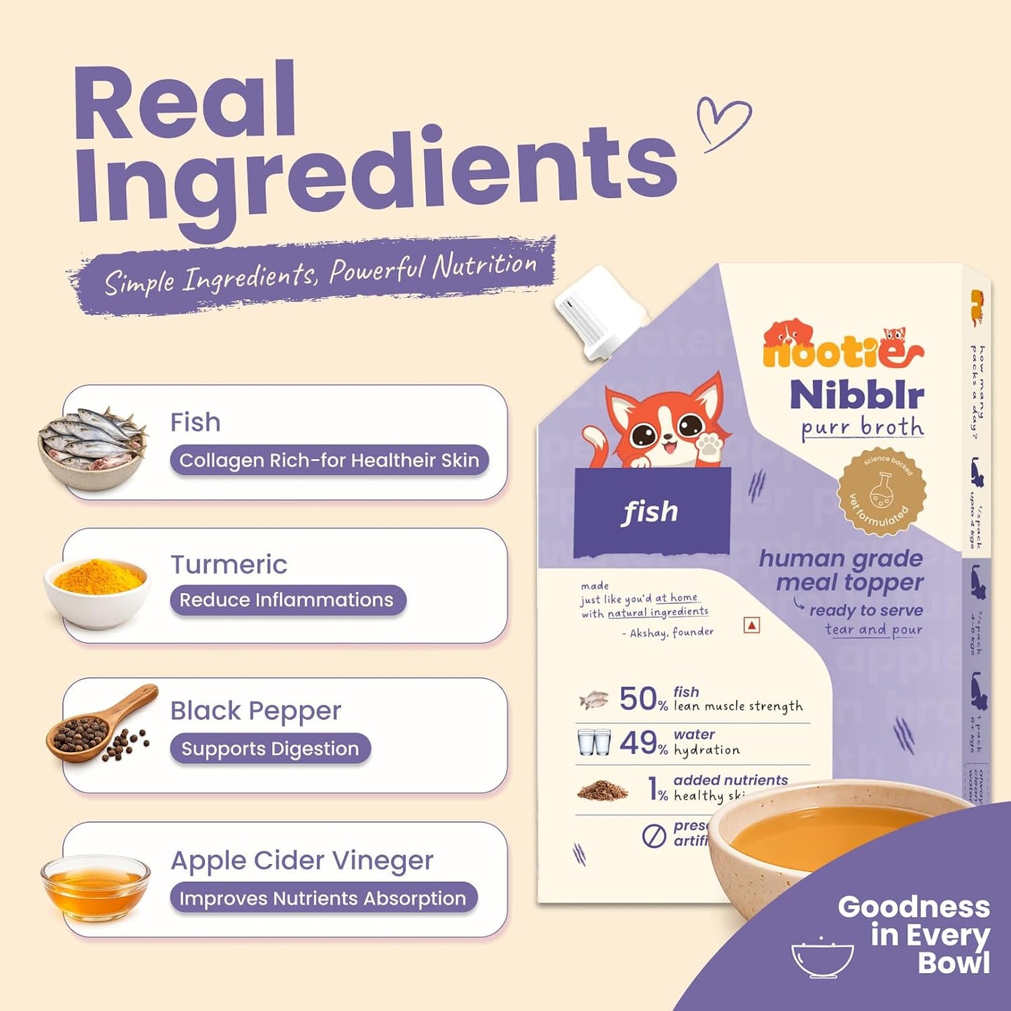 Nootie Nibblr Fish Bone Broth (100ml)- Hydrating Meal Topper for Cat
