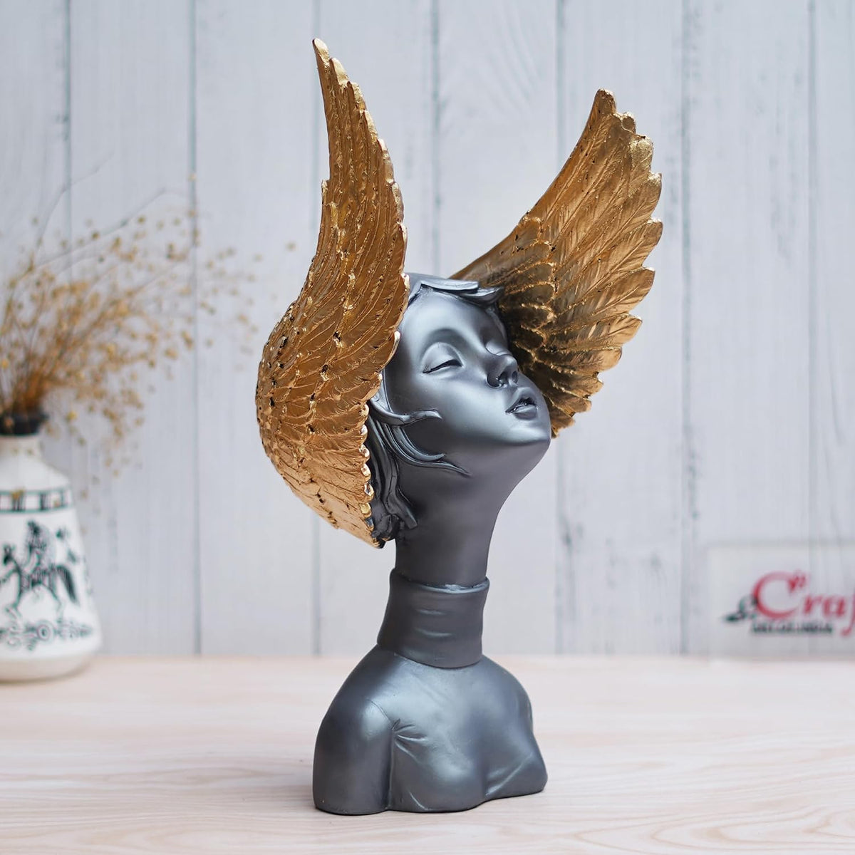 Grey Golden Resin Fairy Lady Statue Showpiece for Home Decor Living Room Bedroom Office Desk Table TV Unit | Women's Day Gift for Ladies Friends | Housewarming Birthday Gift for Women