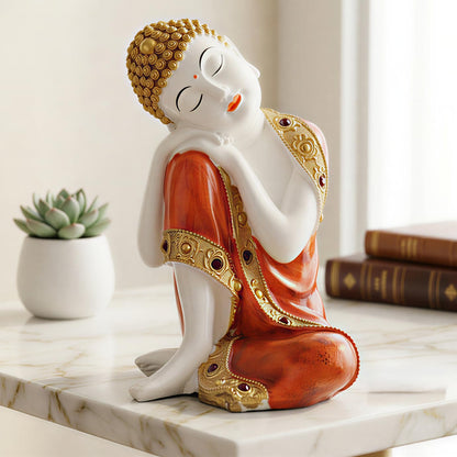 Buddha Idol Statue | Show Pieces for Home Decor Living Room (Orange White Glossy)