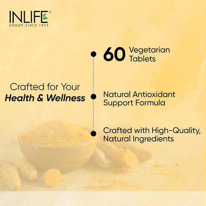 INLIFE Curcumin Tablets with Piperine | 95% Curcuminoids with Curcuma Longa Root Powder | Antioxidant & Anti-inflammatory | Turmeric & Ginger Extract, 1605mg - 60 Tablets (Pack of 1)
