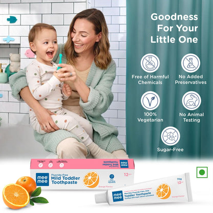 Mee Mee Fluoride-Free Baby Tooth paste for Kids & Toddler 70 gram Fortified with Triple Calcium Phosphate, Cavity Protection, Oral Care, Best for Baby 1-5 years (Orange, Pack of 1)