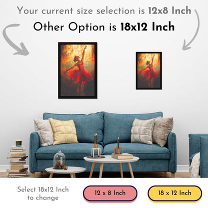 Pretty Dancing Girl in Short Red Dress Beautiful Woman Painting Photo Frame for Living Room, Bedroom, Home Decor and Wall Decoration (MM 1833, 30.5L x 20.3W cm, Paper, Without Plexi Glass)