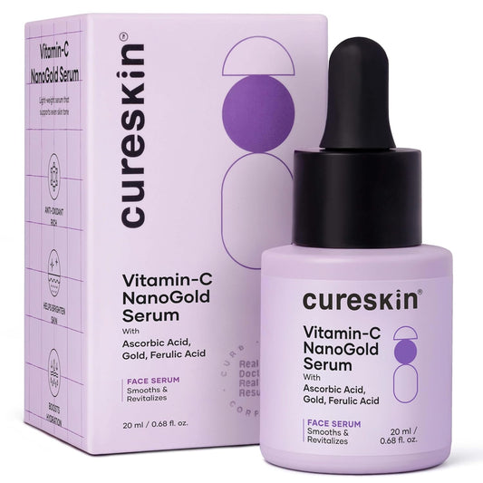 Cureskin Vitamin-C NanoGold Face Serum with L-Ascorbic Acid, Gold & Ferulic Acid | Brightening & Even Tone Support | For Dullness, Uneven Tone & Early Signs of Ageing | 20 ml