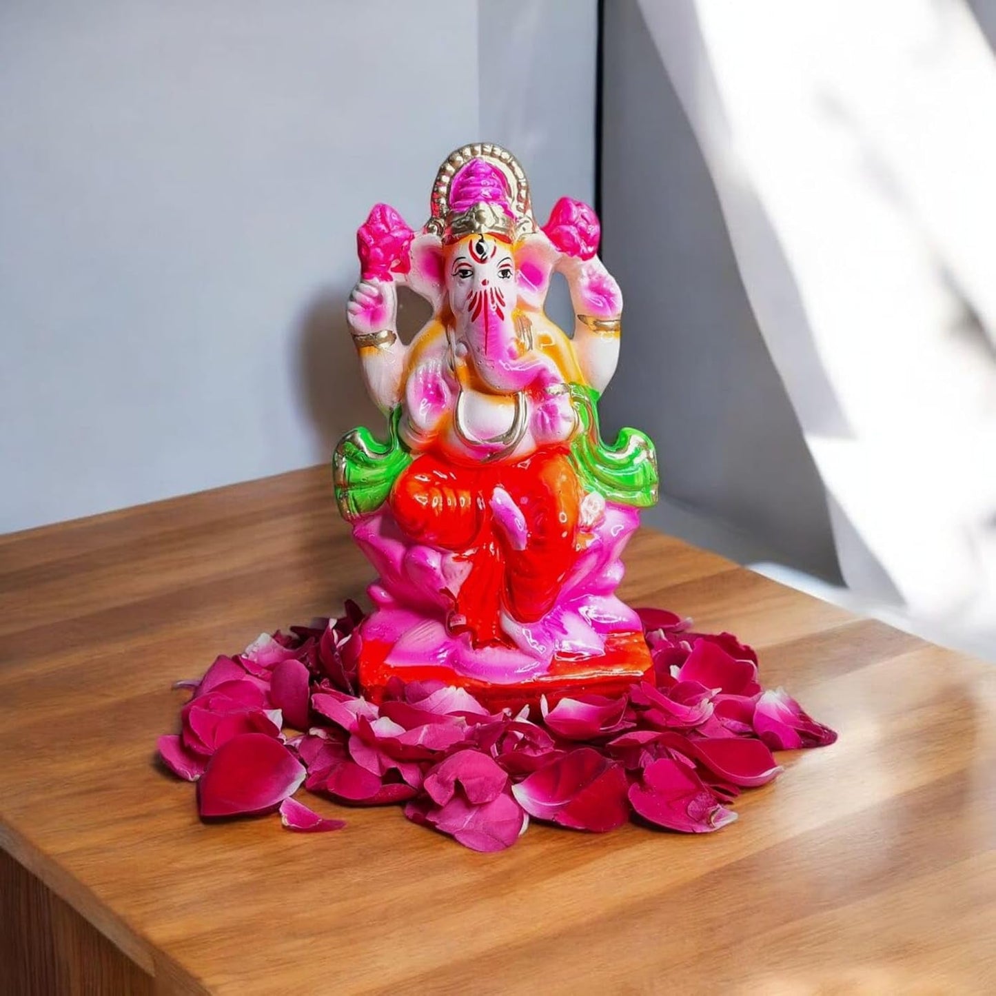 SAUDEEP INDIA 6 Inch Mitti Ganesh Idol | Eco-Friendly Handcrafted Mud/Clay Ganesh Murti | Ganpati Figurine for Visarjan | Biodegradable Lotus Ganesha Statue | Ganesh Chaturthi (Colored Mitti Ganesha)