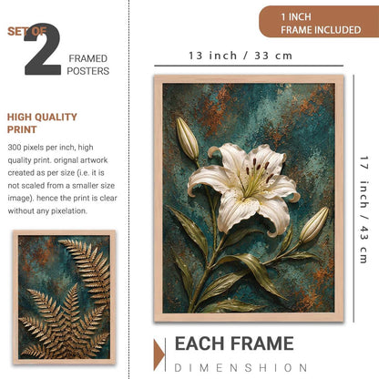2 Piece Framed Wall Art Set, 3D Textured Floral Botanical Painting, Modern Abstract Flower Wall Decor for Living Room, Bedroom, Dining Room & Office, Brown Frame, 13 x 19 Inch, Ready to Hang, Housewarming Gift