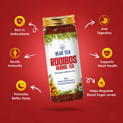 BLUE TEA - Rooibos Tea - 50gm - 50 Cups | ANTIOXIDANT RICH | Weight Management - Flower Based - Detox Tea - Herbal Tea | Pet Jar Packaging