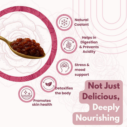 Earthen Story Sun Cooked Gulkand Without Sugar 200gm | Lab Tested for 290+ Pesticides | Indian Pink Damask Rose & Dhaga Mishri | 100% Natural Rose Petal Jam | Ayurvedic coolant, Good for Gut Health