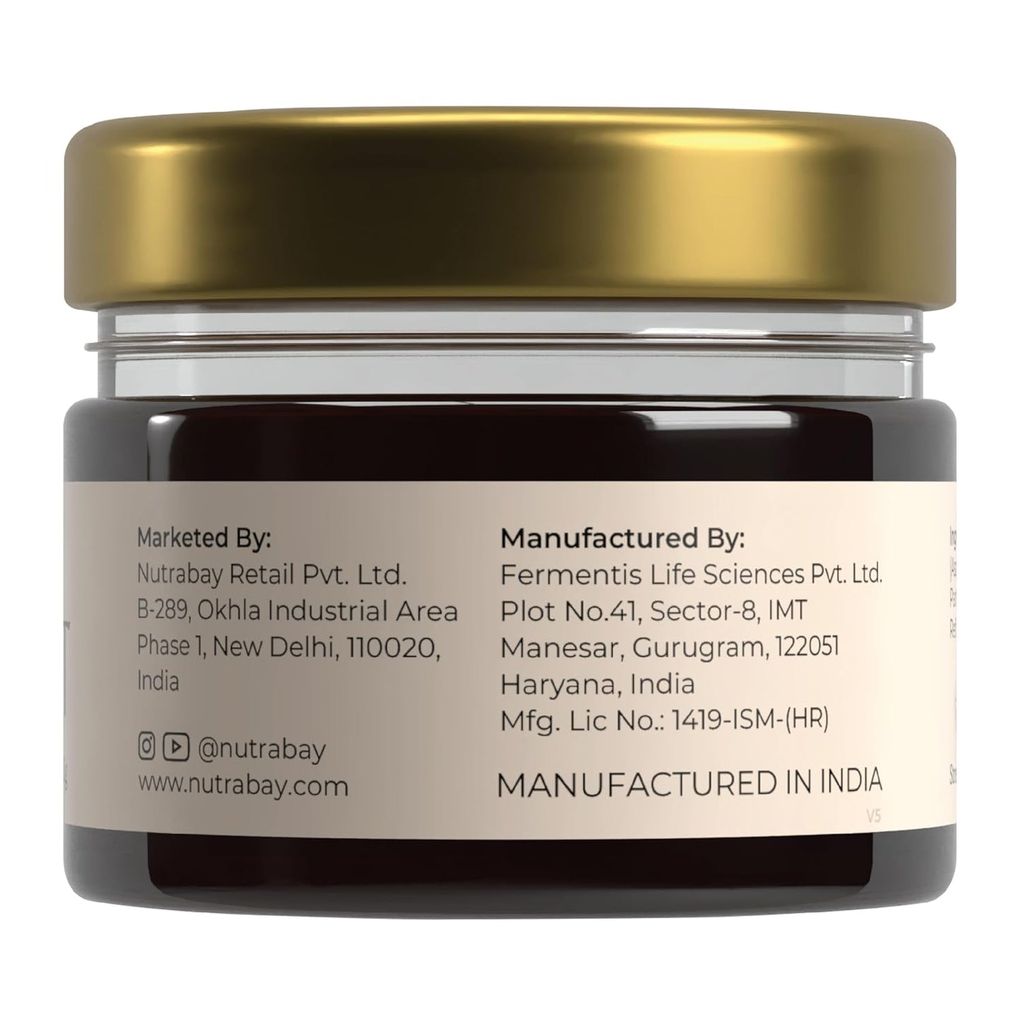 Jar with gold lid and label showing Nutrabay and Fermentis Life Sciences details