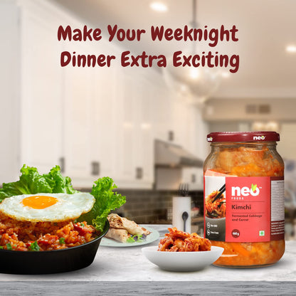 Neo Kimchi I Fermented Indian Cabbage & Carrot 460g I 100% Plant Based I Made in India I Ready to Eat Pickle I Healthy Food I Enjoy with Ramen Noodles, Kimchi Noodle, Korean Rice & Snacks I Probiotic-Rich Side Dish I 460g