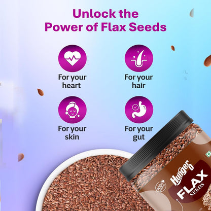 Hunger 0 Flax Seeds 250g | Raw Unroasted Alsi Seeds | Premium Natural Whole Flaxseed Rich in Fiber & Plant Protein | High Omega-3 Source | Healthy Diet Snack for Smoothies, Baking & Daily Nutrition