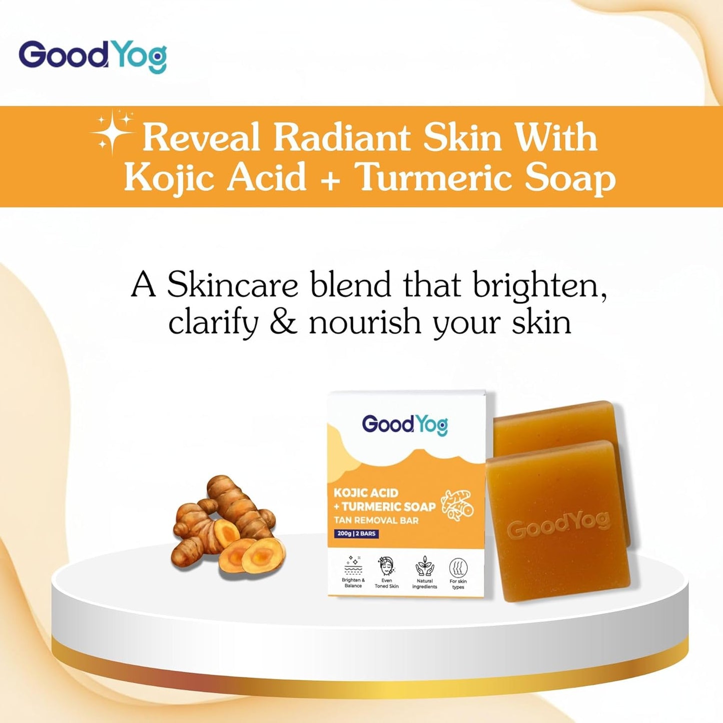 GoodYog 2% Kojic Acid Soap (100g, Pack of 2) with Turmeric for Pigmentation, Dark Spots & Tan Removal | For Dark Underarms, Knees & Elbows | For Men & Women - 200g