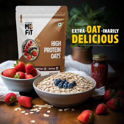MuscleBlaze Fit High Protein Oats (Unflavoured, 1kg) | 23g Protein | Breakfast Cereals for Weight Management