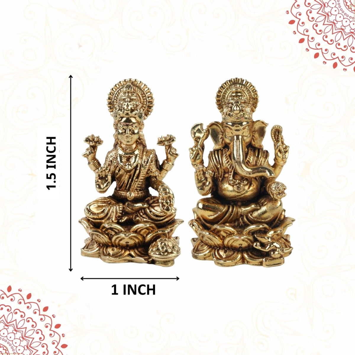 1.5 Inch Pure Brass Lord Ganesha & Maa Lakshmi Idol Set for Home Temple, Mandir & Office Desk | Decorative Pooja Murti Combo for Pooja, Diwali, Festive Gifting & Spiritual Decor