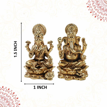 1.5 Inch Pure Brass Lord Ganesha & Maa Lakshmi Idol Set for Home Temple, Mandir & Office Desk | Decorative Pooja Murti Combo for Pooja, Diwali, Festive Gifting & Spiritual Decor
