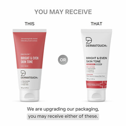 DERMATOUCH Bright & Even Tone Face Wash with Niacinamide, Vitamin E and Kojic Acid | Daily Gentle Face Cleanser For Tan, Pigmentation, Uneven Tone -150G