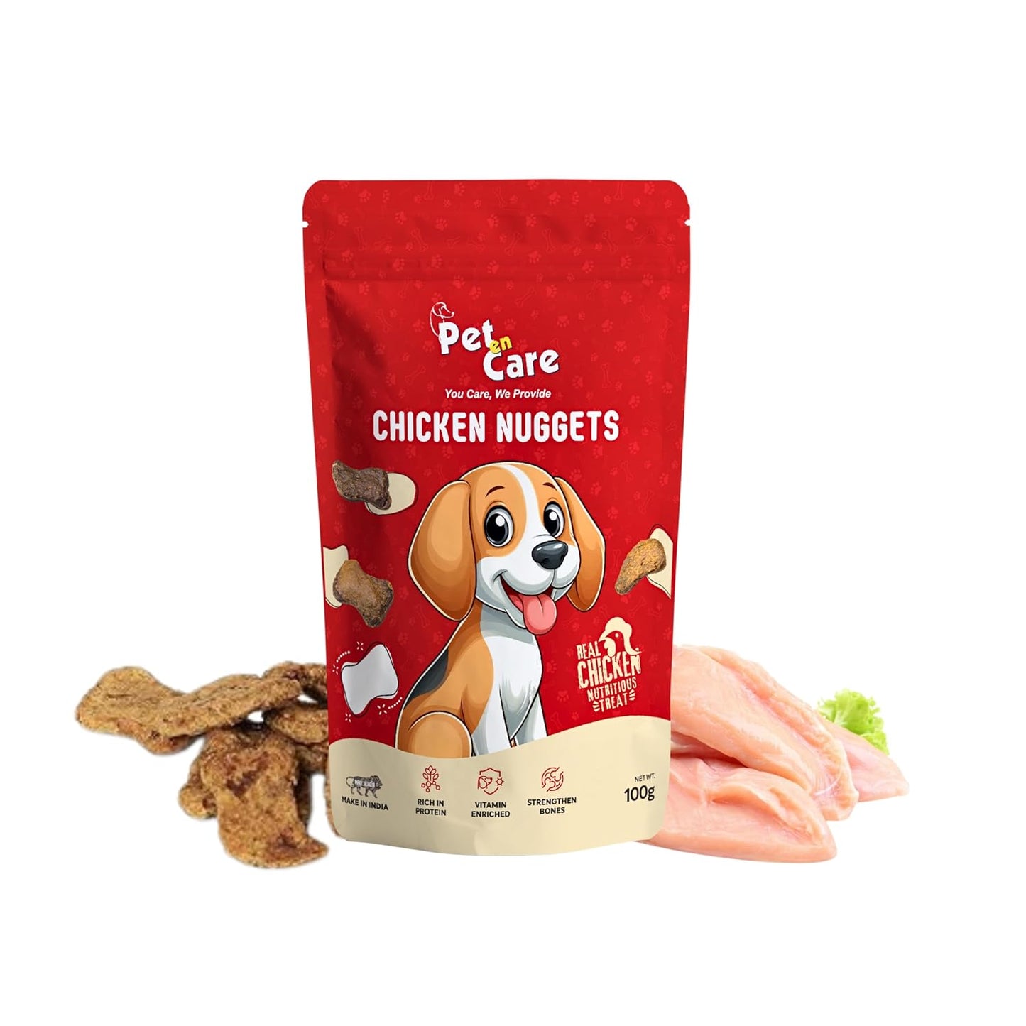 Pet En Care Chicken Nuggets Dog Treats, 100g | Real Chicken | Protein Rich | Vitamin Enriched | All Breed and Sizes, All Life Stages, Dry Food