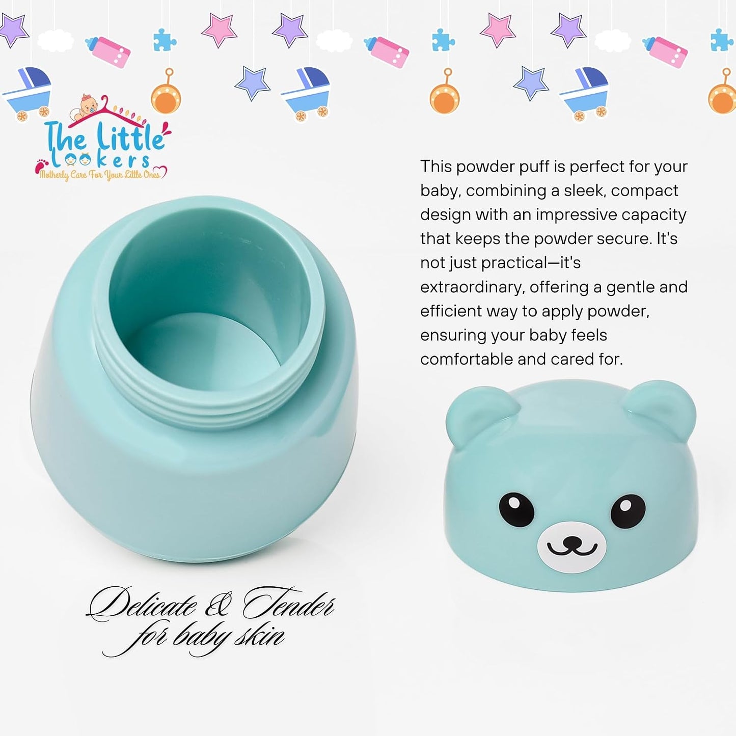 THE LITTLE LOOKERS Baby Powder Puff | Baby Powder Puff With Box | Powder Puff With Box Holder Container | Powder Puff For Babies | Puff Powder Box (Panda-Blue),Pack Of 1
