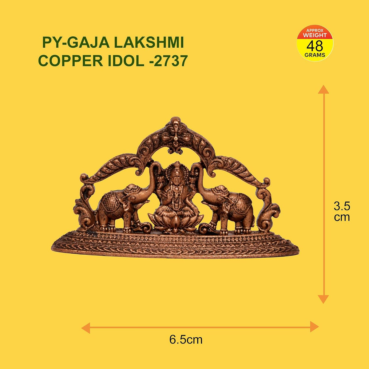 Pure Copper Gaja Lakshmi (Laxmi) Murti | Handcrafted Copper Idol for Pooja Room, Vastu Decor | Traditional & Auspicious Religious Hindu God Showpiece & Gift Item | 48gm (3.5x6.5 cm)