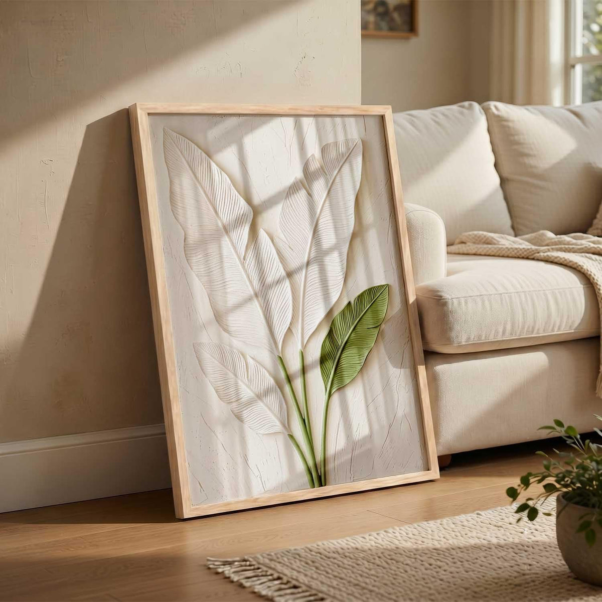 Aesthetic Botanical Art Home Decoration Painting | Leaf Paintings With Frame For Living Room Bed Room Hotel Wall Decor Digital Reprint (19x25 inch)