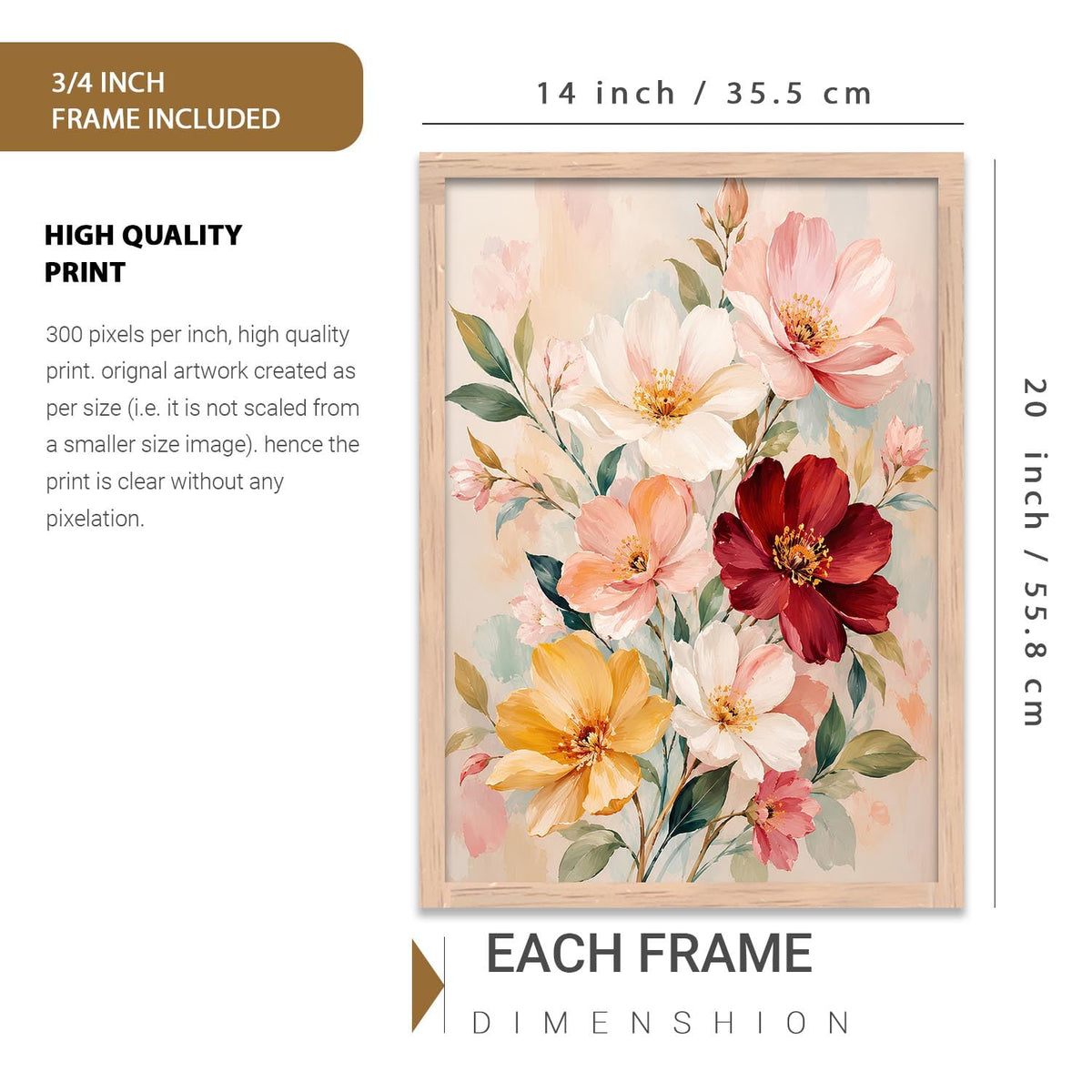 Floral Wall Art Home Decoration | Aesthetic Floral Paintings With Frame For Living Room Bed Room Hotel Wall Decor Digital Reprint Set of 1 (14X20)