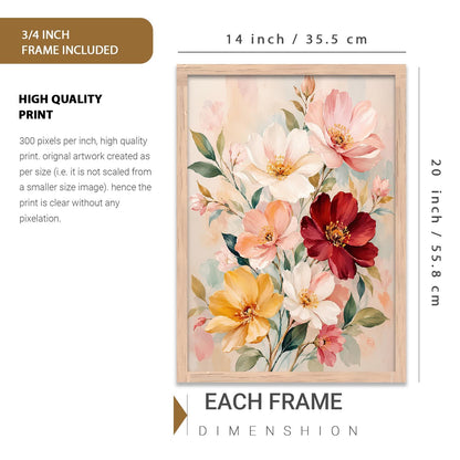 Floral Wall Art Home Decoration | Aesthetic Floral Paintings With Frame For Living Room Bed Room Hotel Wall Decor Digital Reprint Set of 1 (14X20)