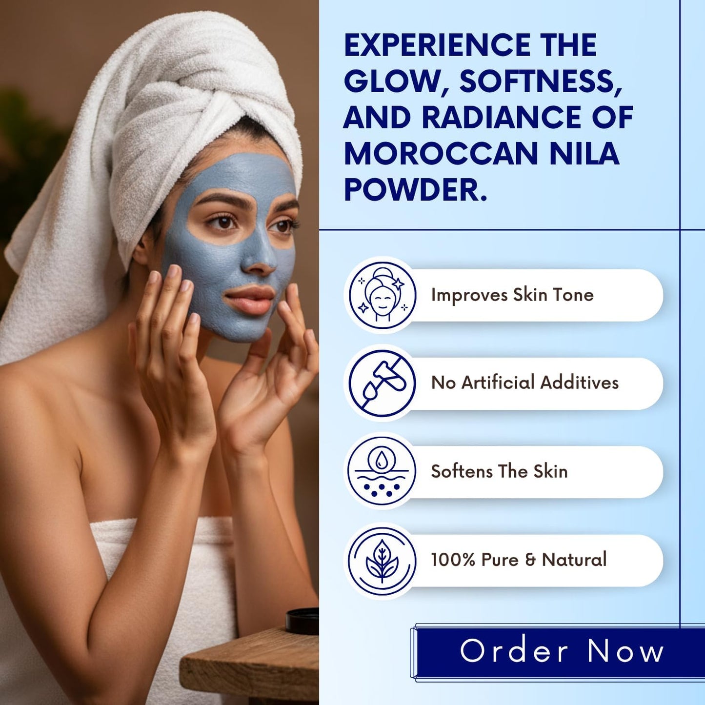 Bliss of Earth Moroccan Nila Powder 50gm for Face | Tan Care & Pore Care | Blue Powder for Deep Cleansing, Skin Care & Smooth Texture Support