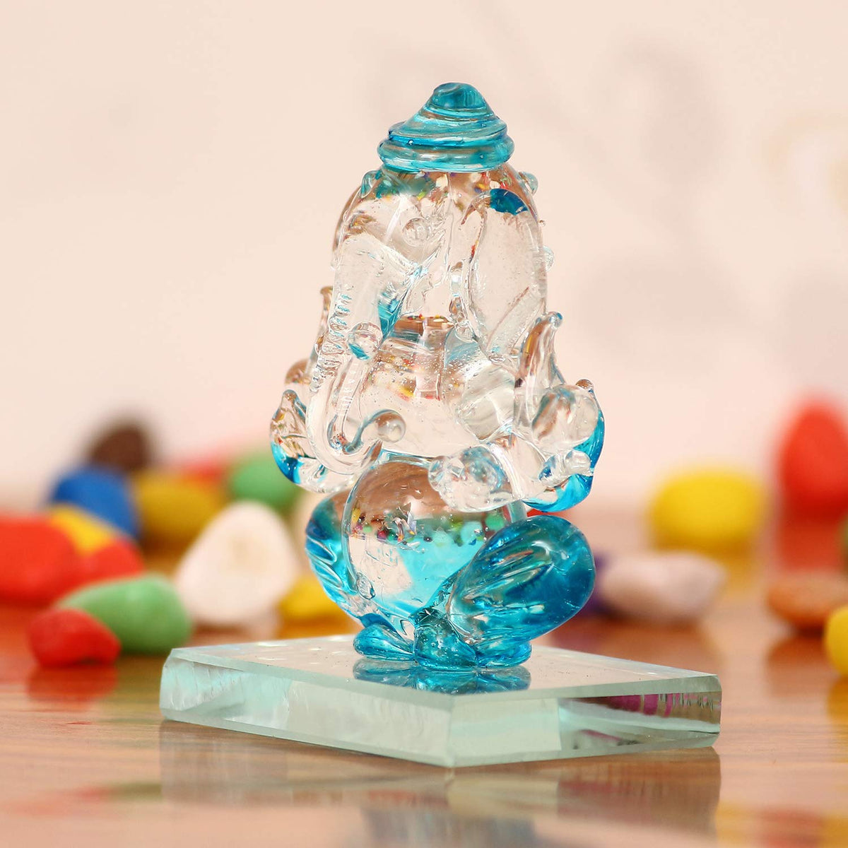 SkyBlue and Transparent Double Sided Crystal Car Ganesha Showpiece