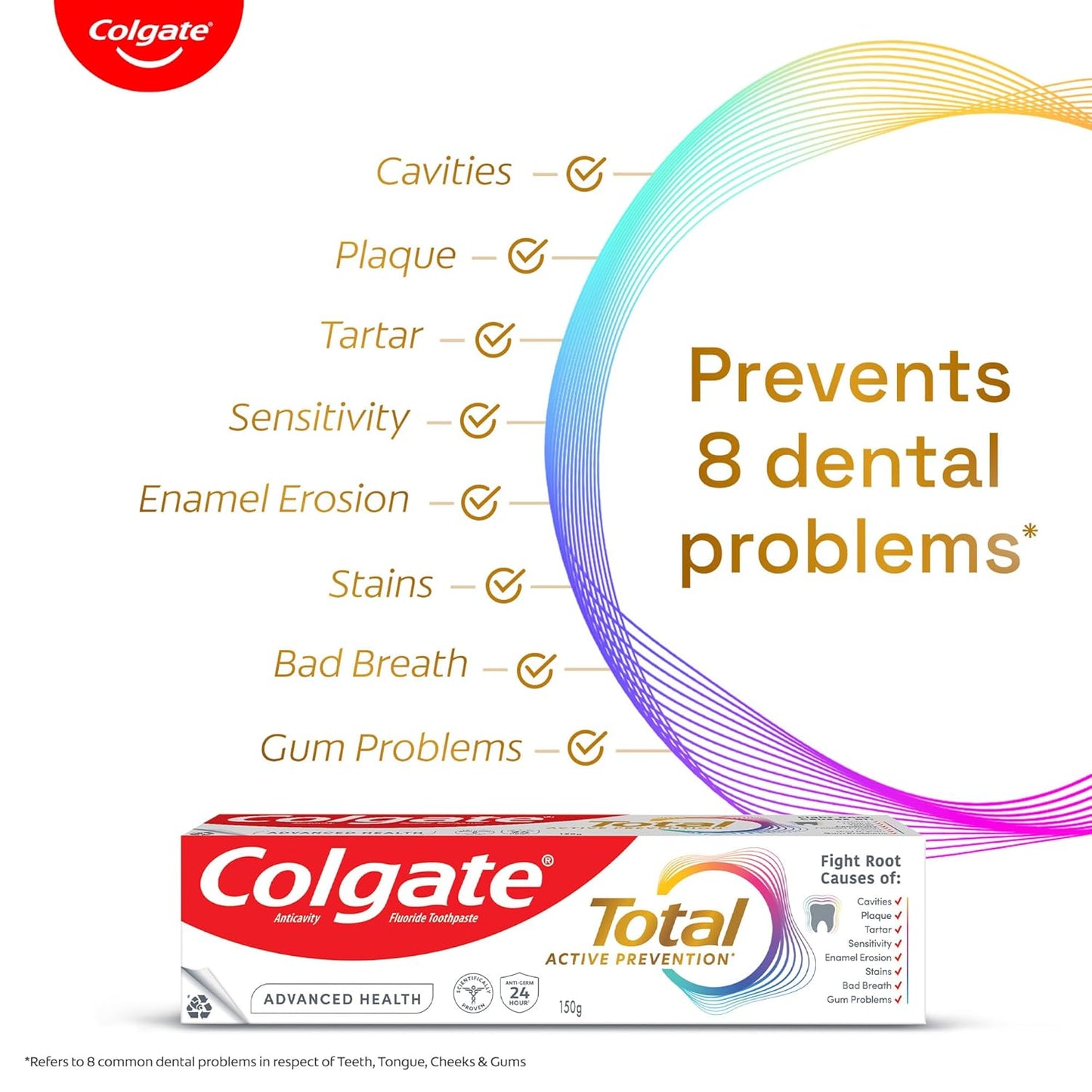 Colgate Total 150 Grams Advanced Health Antibacterial Toothpaste With 12-Hour Anti-Germ Protection & Enamel Protection for Whole Mouth Health, World'S No.1* Germ-Fighting