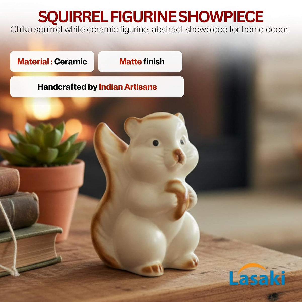 Chiku the Squirrel White Ceramic Figurine showpiece Artifact Abstract Animal Statue for Indoor, Home, Office Decor, (L - 11.5 X W - 11 X H - 15.5 cm)