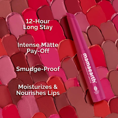 Mamaearth Moisture Matte Longstay Mini Lipstick with Avocado Oil & Vitamin E for 12 Hour Long Stay- 12 Berrylicious Magenta- 0.7 g