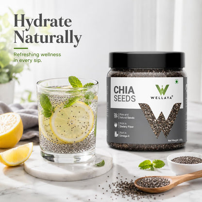WELLAYA Chia Seeds - | Calcium and Protein Rich Healthy Raw Seeds | Clean Chia Seeds for Eating | Vegan Superfood for Wellness