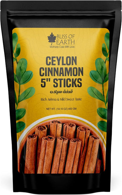 Bliss of Earth 400gm Ceylon Cinnamon (Dalchini) 5" Cut Sticks True Cinnamon Raw From Sri Lanka Original