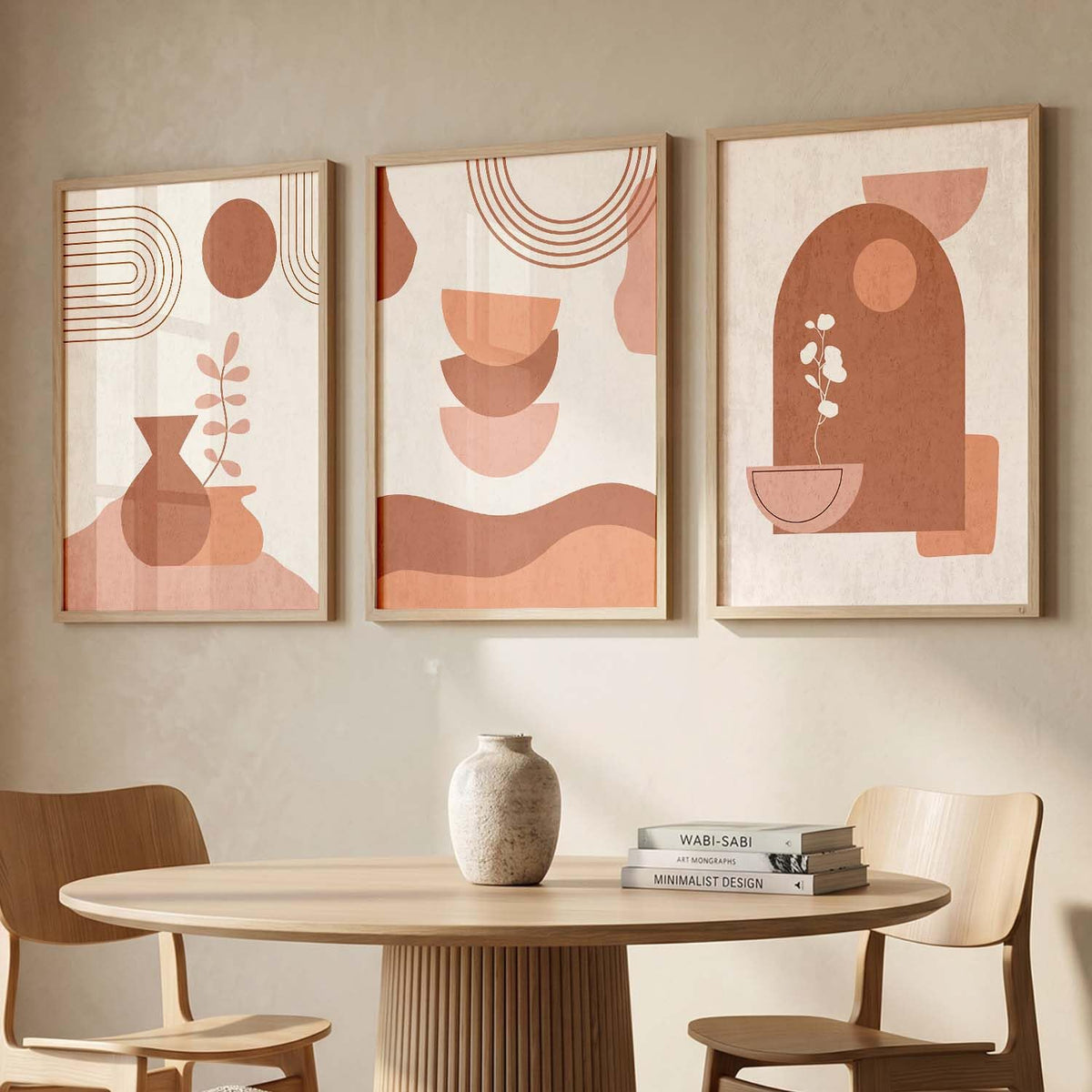 Boho Art Home Decoration Modern Paintings With Frame For Living Room Bed Room Hotel Wall Decor Digital Reprint Set of 3 (13x17 inch)
