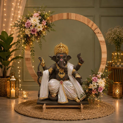 SATYAM KRAFT 1 Piece Foldable Round Shape Wooden Makhar Mandap | Wooden Pooja Backdrop Stand for DIY Pandal & Temple | Festival Decoration Setup for Ganesh Chaturthi & Idol Pooja Decor