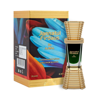 Jannatul Firdaus by Ajmal perfume bottle and packaging on a white background