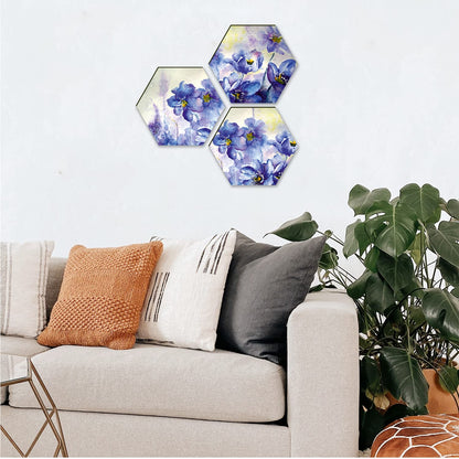 Floral Wall Painting For Living Room Hexagonal Set of 3 (B)