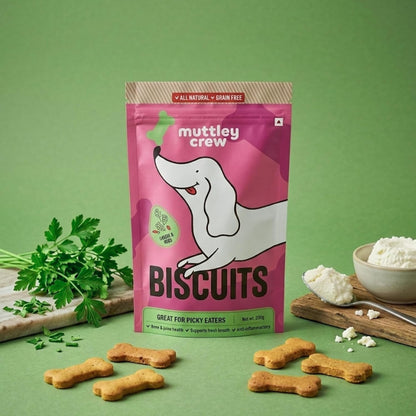 Muttley Crew Dog Biscuits with Real Cheese & Herb | Healthy Adult Dog Treats for Easy Digestion | All Natural | Grain-Free | Gluten-Free | No Artificial Preservatives | No Added Flavour (200g)