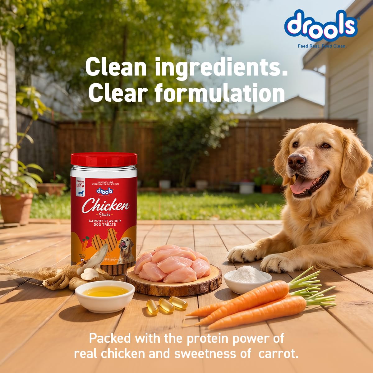 Drools Real Chicken & Carrot Flavor Dog Treat Sticks, Delicious Training & Reward Treats for Dogs, 500g