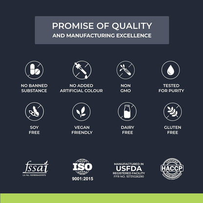 Quality and manufacturing excellence icons with certification logos on a dark background