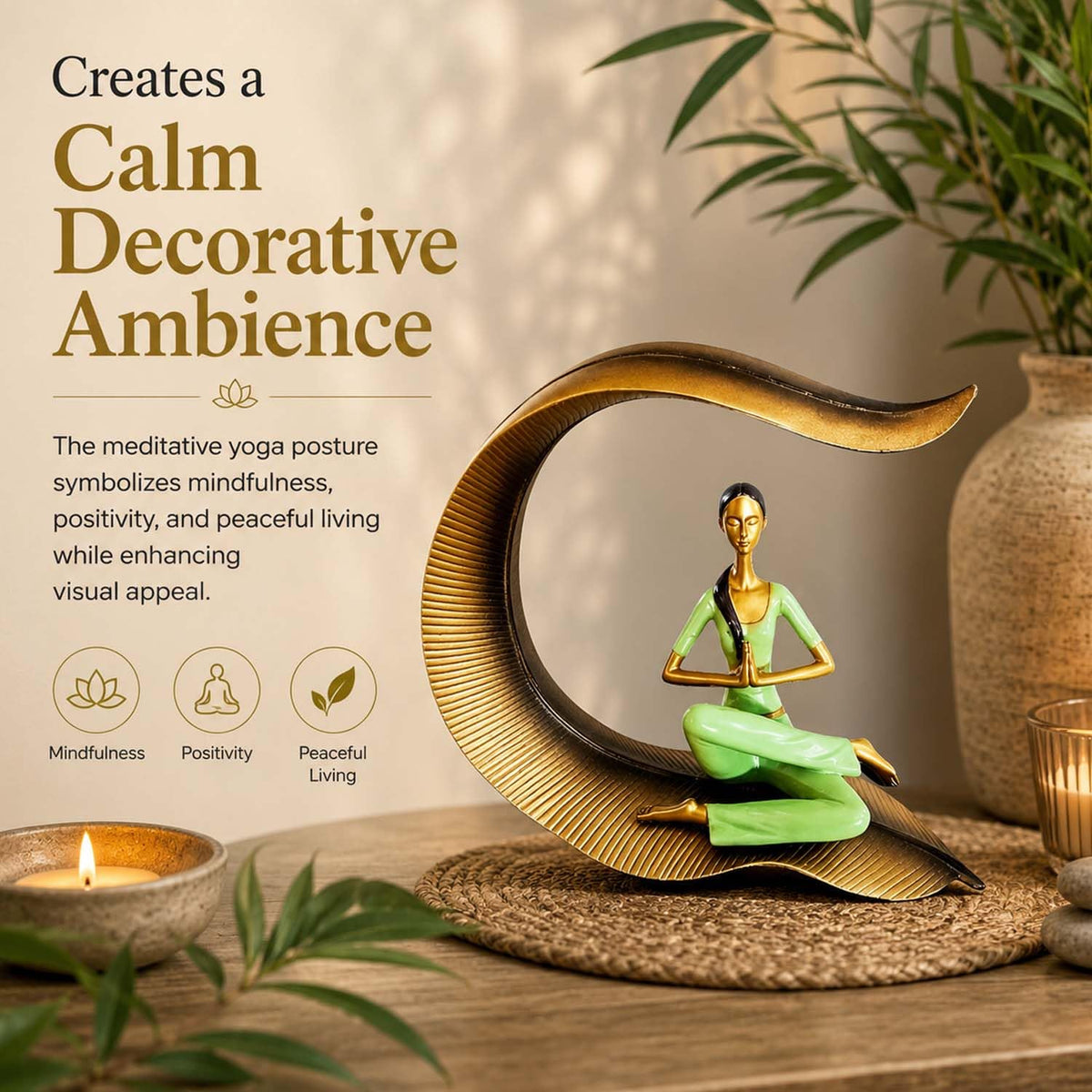 Yoga Lady Statue Polyresin Meditating Woman Figurine for Home & Office Décor 22Cm | Elegant Yoga Showpiece | Zen Décor | Namaste Meditation Idol | Decorative Woman Statue (Green)