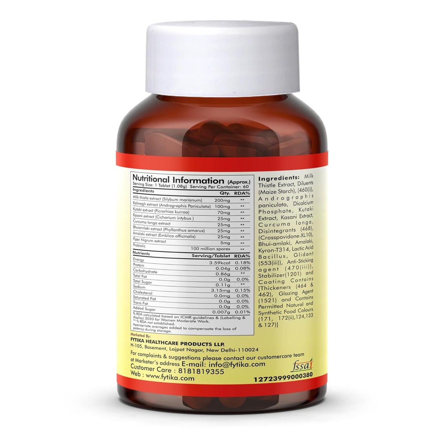 Vitamin supplement bottle with nutritional information label on a white background